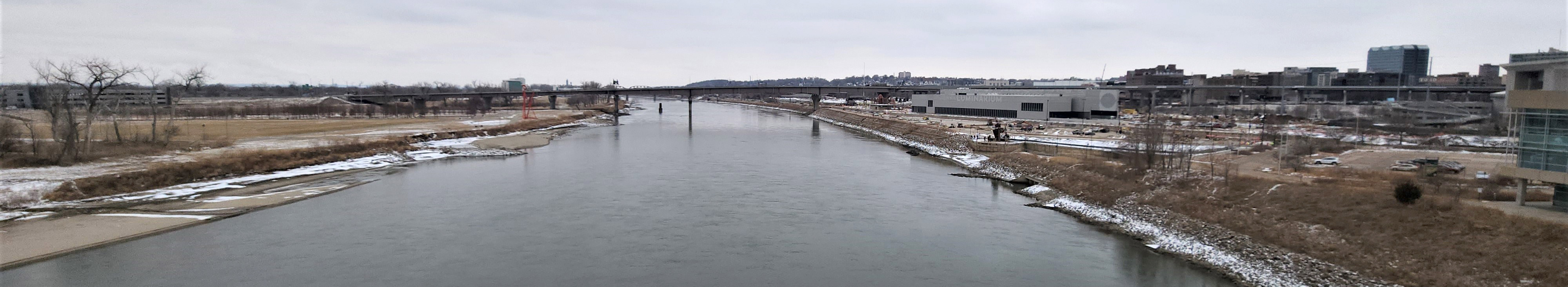 Southern view of the Missouri River and the developing Omaha riverfront